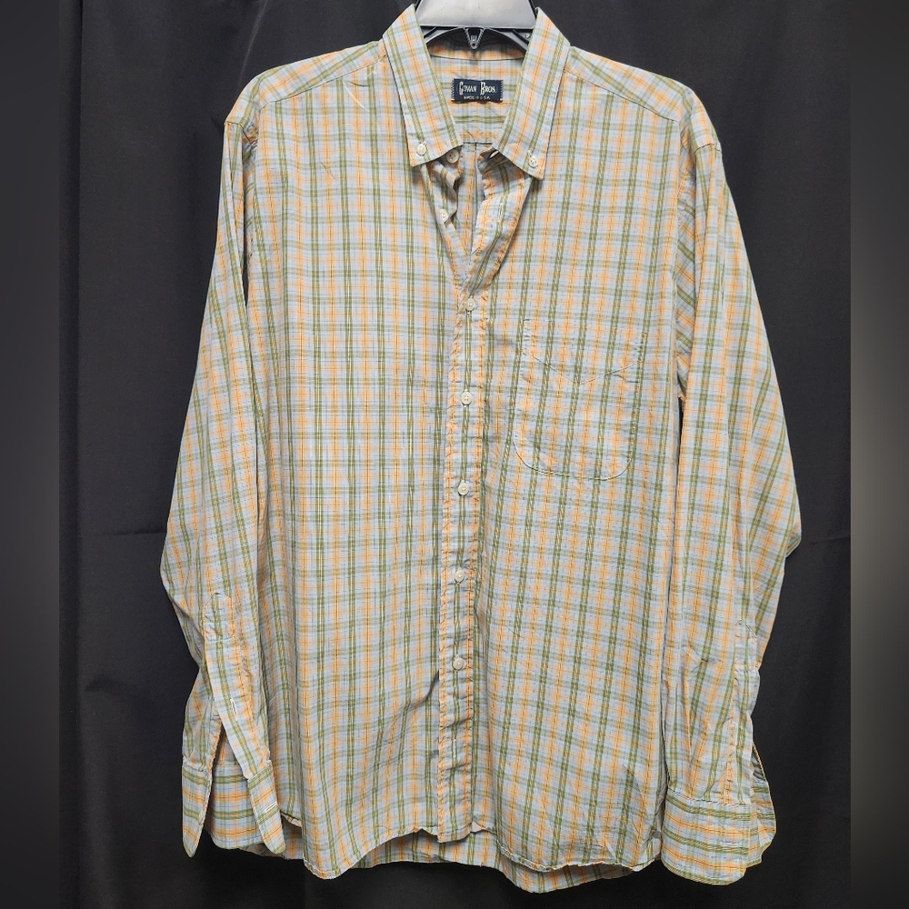 Gitman Brothers Green and Orange Plaid Medium Casual Button Down Shirt